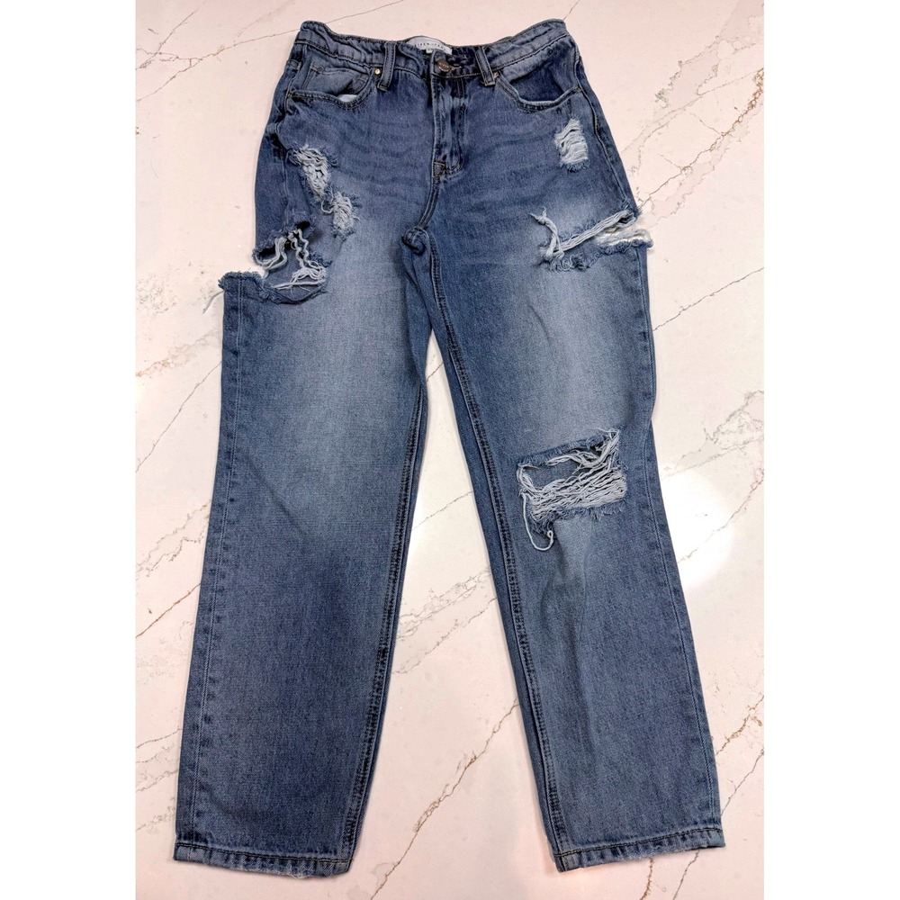 Risen Ripped Denim Cropped Mid-Rise Jeans Size 3/26 100% Cotton
